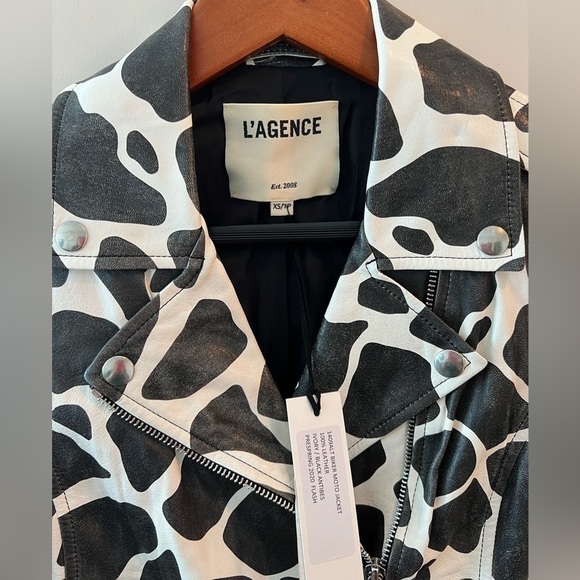 L’AGENCE BIKER MOTO JACKET 100% LEATHER IVORY / BLACK ANTIBES NWT - Picture 3 of 16